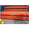 Image 2 : 1- 21' BLUE HEAVY DUTY PALLET RACKING UPRIGHT WITH 4- 10.5' X 6.5" 5000 LB CAPACITY ORANGE