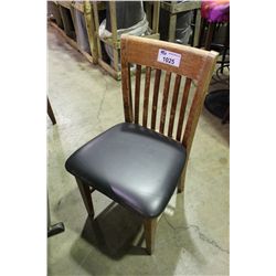 12 BLACK LEATHER WOOD FRAME RESTAURANT CHAIRS