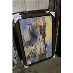 FRAMED ABSTRACT OIL ON CANVAS PAINTING