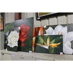 LOT OF ASSORTED OIL ON CANVAS FLOWER ARTWORK