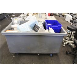 LARGE BIN OF MISC. DENTAL AND OFFICE SUPPLIES