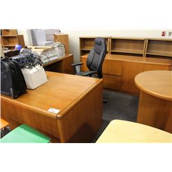 L-SHAPE EXECUTIVE DESK, CREDENZA AND MATCHING ROUND TABLE