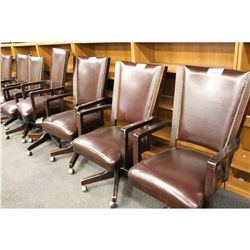 DARK BROWN LEATHER WOOD FRAMED TILTER CHAIR