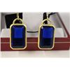 Image 1 : Joshua Lieff Designer Yellow Gold Plated  Earrings With Large Blue Crystals