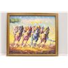 Image 1 : John T. Original Painting on Canvas (Horse  Race) Size Including Frame 27.5" X 23.5"