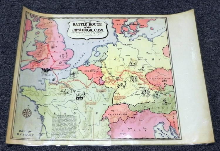 WWII Battle Route of 285th ENGR.C.BN European Map