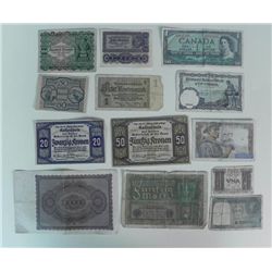 13 PCS OF OLD CURRENCY-GERMAN,FRENCH,INDIA,CANADA,ITALY