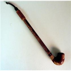 Long Tobacco Smoking Pipe Lion on Bowl Leather Stem