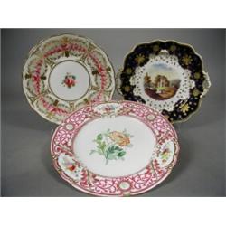 Three 19th century porcelain plates, the two floral plates with pattern numbers '4733' and 'A648'...
