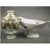 Image 1 : A Derby porcelain floral encrusted frill vase with face masks and painted butterflies, patch mark...