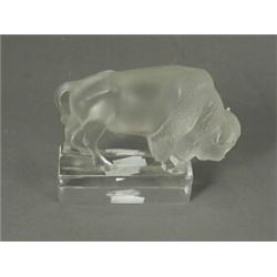A Lalique moulded and frosted glass figure of an American bison, on a rectangular base engraved '...
