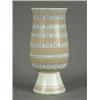 Image 1 : A Poole pottery free form vase, of slender tapering form on a low foot, decorated with bands of b...
