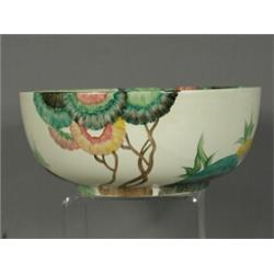 A Clarice Cliff bowl, in the Rhodanthe pattern, base with rubbed signature mark, 19cm diameter Es...