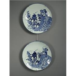 A near pair of Chinese blue and white chargers, early 20th century, 46.5cm diameter Est. 150/200...