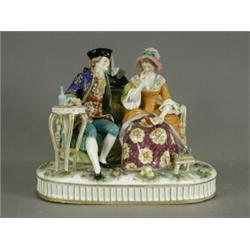 A large late 19th century French conversation figure group, 20cm Est. 200/250...