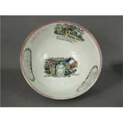 A 19th century Sunderland lustre bowl with printed vignettes 'Crimea', 'Ironbridge', and verses '...
