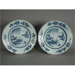 A pair of late 18th century Delft blue and white plates, 23cm diameter Est. 100/150...