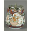 Image 1 : An Imari biscuit barrel with plated lid stamped Mappin Brothers Est. 100/200...
