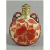 Image 1 : A cameo glass scent bottle overlaid in red glass with fruiting foliage on an opaque ground below...