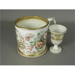 A mid 19th century Coalport attributed large porcelain tankard, with gilt initials 'G.H.' dated 1...