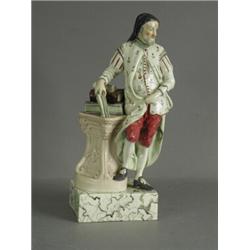 A late 18th/early 19th century Ralph Wood type figure of 'Chaucer' on a faux marble base, impress...