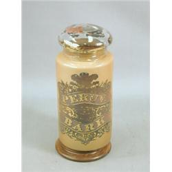 A large Victorian glass chemists bottle and cover on a turned mahogany base (decoration in poor c...