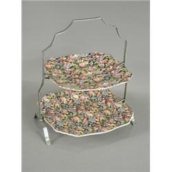 A Royal Winton majestic chintz two tier sandwich stand, with a metal frame, 28cm high Est. 70/90...