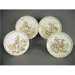 Four French pottery commemorative plates entitled 'Nos Sovs-Offs' 1790-1890 with printed edges an...