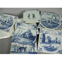 Eleven Dutch tiles, each with Manganese decoration, 18th century and later, 13 x 13cm approx Est....