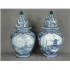 Image 1 : A pair of 1920's Delft vases and covers, with windmill scenes within cartouches, surmounted with...
