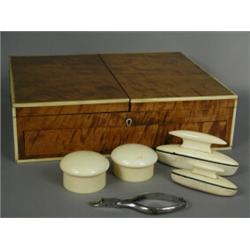 A good quality ladies satinwood and ivory manicure box by Callow, Mount Street, Park Lane, fitted...