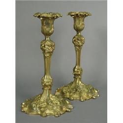 A good pair of Elkington Ormolu candlesticks of Rococco style, 26cm high Est. 300/400...