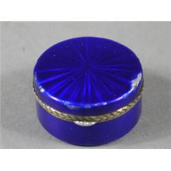 A Carl Faberge British market gold, silver and blue enamel pill box, with diamond chip cluster li...