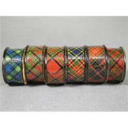 Six Tartanware napkin rings comprising Gordon, Stuart, Drummond, Caledonia, MacBeth and Prince Ch...
