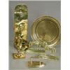 Image 1 : Six brass items including a wall light and a pair of chimney ornaments Est. 80/120...