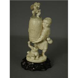A good late 19th century Meiji period carved ivory okimono probably Tokyo School (seal missing fr...