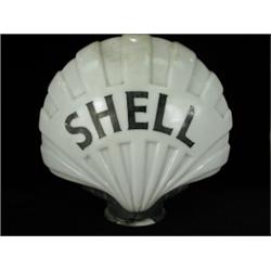 A glass 'Shell' petrol pump top, 50cm high, 'Webbs Crystal Glass Co.', (tiny base chips) Est. 150...