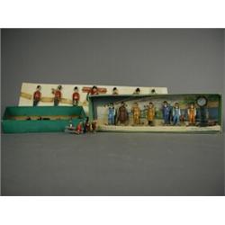 A collection of die cast toy figures: Dinky toys no. 4 Engineering Staff nine pieces, boxed, Mini...
