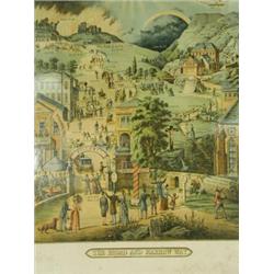 A pair of Victorian 'Temperance Society' (?) coloured prints 'The Broad and Narrow Way' and 'The...