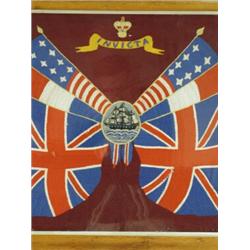 A late 19th/early 20th century sailors woolwork 'Invicta' in a maple frame, 45 x 47cm Est. 300/50...