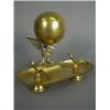 Image 1 : A 19th century ormolu desk stand with a white metal bird supporting a globe inkwell, 14cm Est. 12...