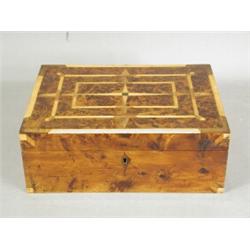 An unusual 19th century burrwood box with inlaid decoration and a cedar interior Est. 70/120...