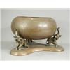 Image 1 : A large 19th century copper bowl inlaid with silver on a matching stand with elephant supports Es...