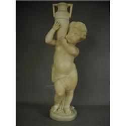 An alabaster figure of a putti holding an urn, probably Italian circa 1900, 65cm high Est. 200/30...