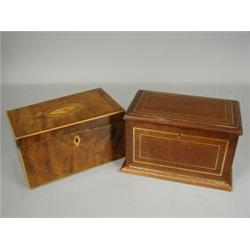 A 19th century inlaid mahogany teacaddy and a brass strung mahogany jewellery box Est. 120/150...