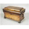 Image 1 : A Regency rosewood tea caddy of sarcophagus shape with two lidded compartments and an associated...