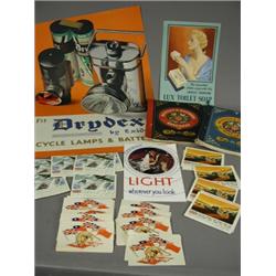 A collection of printed ephemera, including advertising posters and catalogues for Huntley and Pa...