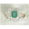 Image 1 : An emerald and diamond square cluster ring, set in 18ct gold, size L 1/2 Est. 400/500...