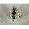 Image 1 : A Victorian sapphire and diamond marquise ring in a yellow gold engraved shank with split shoulde...