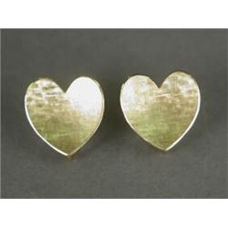 A pair of 14k gold Tiffany & Co heart earrings with screw fittings, 16mm wide Est. 80/120...